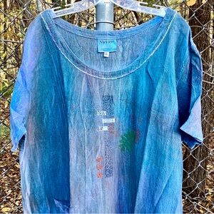 XL Vintage Art to Wear Garment Dyed Rustic Tee Shirt Dress Maxi 1990s Hand Paint